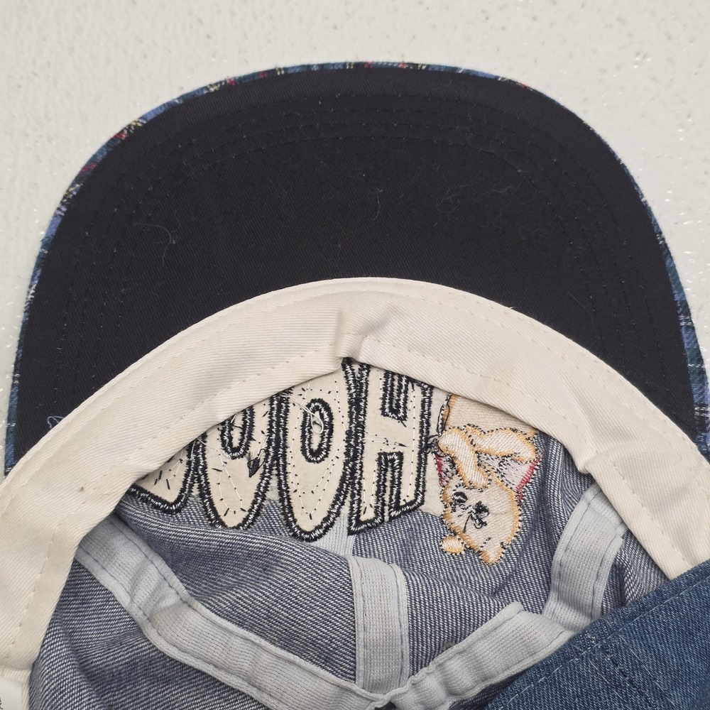 Vintage Disney Embroidered Winnie The Pooh Hat Elastic Band Blue Plaid Denim - Picture 11 of 13